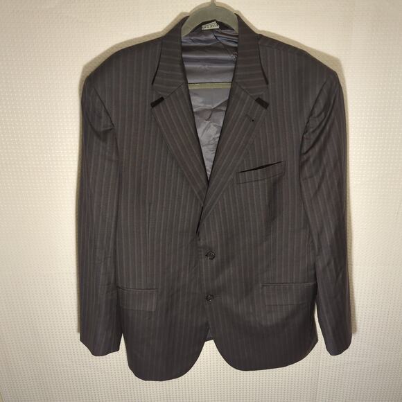 Jos A Bank 42R Wool Silk Blazer Stripe Gray 2 Button Signature Made Mexico - Picture 1 of 9